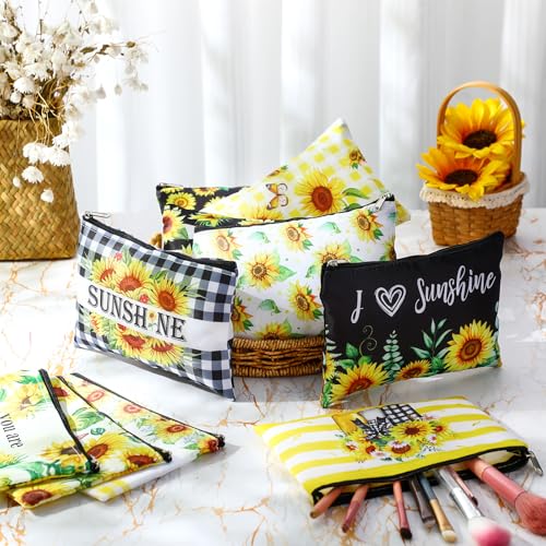 Blosssound 24 Pcs Cosmetic Bags Makeup Bags Bulk Cute Portable Pouches with Zipper Travel Toiletry Organizer Purse Women's Gift Birthday Party Favors(Sunflower)4