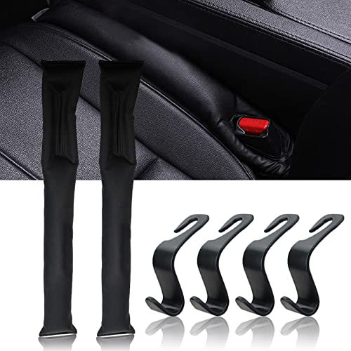 ASFINS Gap Filler Pad Siège de Voiture, 2 Pièces Bouchon de Siège de Voiture Coussins de Remplissage de Siège de Voiture et 4 Pièces Crochets de Voiture, Noir Cover