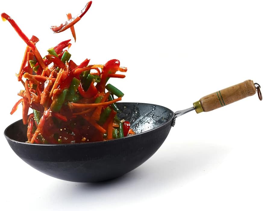 - Pre-Seasoned Iron Wok with Strong Wooden Handle | Small, 25.4cm/10 inch, 2.2Ltr, 1kg | Gas Compatible | Pre-Seasoned Wok, 100% Pure & Toxin-Free, No Chemical Coating