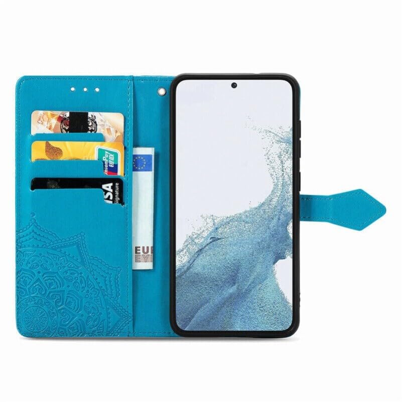 Coque antichoc Samsung Galaxy A04S étui portefeuille cuir à rabat bleu
