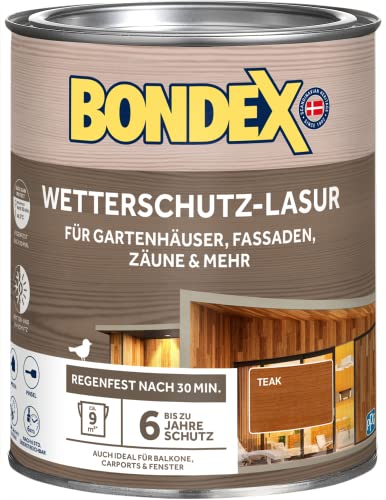 Bondex Lasure de protection contre les intempéries Teck 0,75 l pour 9 m² | Anti-gouttes et anti-éclaboussures | Excellente protection UV | Utilisation sûre à partir...