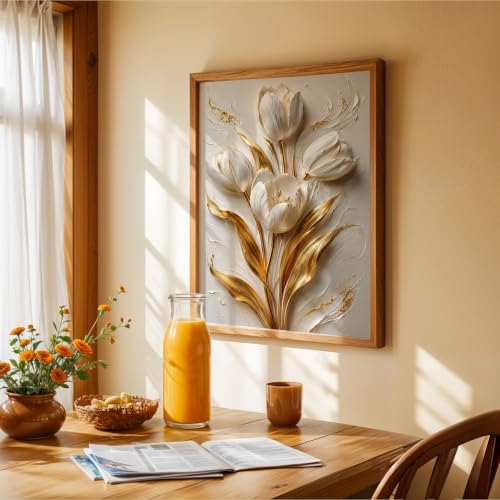 Image of NoWorries Floral Botanical Wall Painting with Frame | Premium Textured Flower & Leaf Artwork, Pastel Nature Wall Decor Framed for Living Room Bedroom Office and Home Decoration (Art-9,17x25inch)