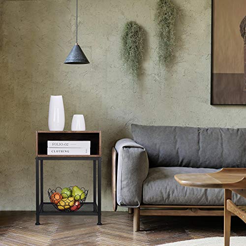 YIUKEA Side Table - Nightstand with Open Compartment and Mesh Shelf, Small Sofa End Table Cabinet for Storage, Rustic Brown - Image 3