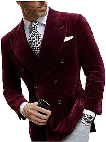 Mi Bo Tong Mens Velvet Blazer Jacket Double Breasted Dinner Suit Jacket