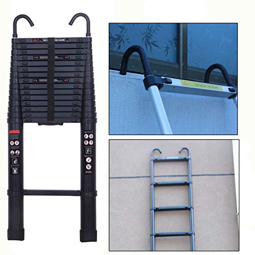 Update Version 6.2M Straight Telescopic Ladder with Detachable Hook Easy Carrying Multi-Purpose Telescoping Extension Ladder 15 Steps 150kg/330lb Load Capacity with Anti-Slip Rubber Feet