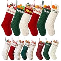 LullabyMall Custom Embroidered Christmas Stockings – 13", 18", 24" Personalized Knitted Xmas Stocking with Name – Monogram Stockings for Family, Kids, Fireplace Holiday Decor - Gift for Christmas