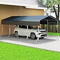 12x20Ft Heavy Duty Metal Carport – Outdoor Galvanized Garage, Sturdy Structure, All-Weather Protection, Easy Assembly for Cars, Trucks, Boats, Tractors, and Outdoor Storage (Grey, 12x20FT)