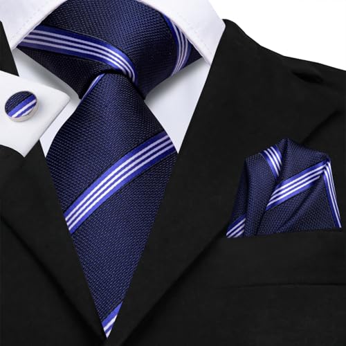 Image of Hi-Tie Men's Silk Ties Formal Woven Classic Necktie Pocket Square Cufflinks Lapel Pin Set Wedding Business