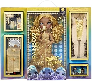 Rainbow High Rainbow Vision Divas - MELINE LUXE - Gold Yellow Fashion Doll, Mix & Match Designer Outfits, Mic, Accessories and Vanity Playset - For Kids and Collectors Ages 6+
