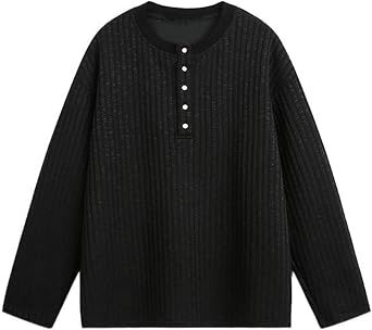 Mens Sweatshirt, Striped Pullover Henley Neck Loose Fit, Spring Fall Top