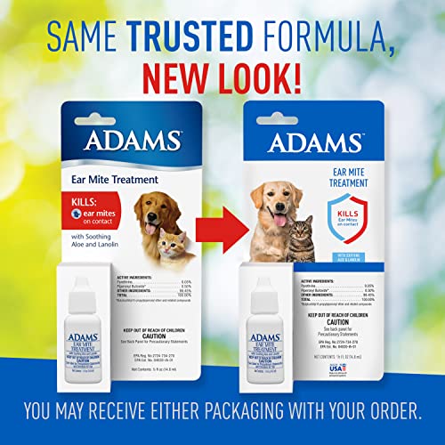 Adams Ear Mite Treatment For Dogs And Cats Over 12 Weeks, Kills Ear Mites On Contact, Relief For Dogs And Cats Suffering From Ear Mites, Soothing Aloe And Lanolin Formula .5 Fl Oz #TOP1