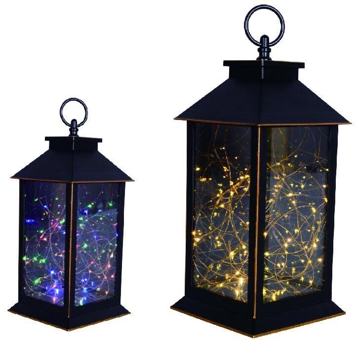 TrendLine LED Laterne 50 LED antik schwarz warmweiß/bunt flackernd 14x14x32cm