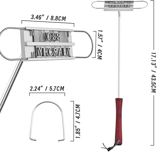 Miniatura 5 de Hierro de marca BBQ con letras intercambiables y un práctico dibujo, ideal para marcar filetes, hamburguesas y pollo (1)