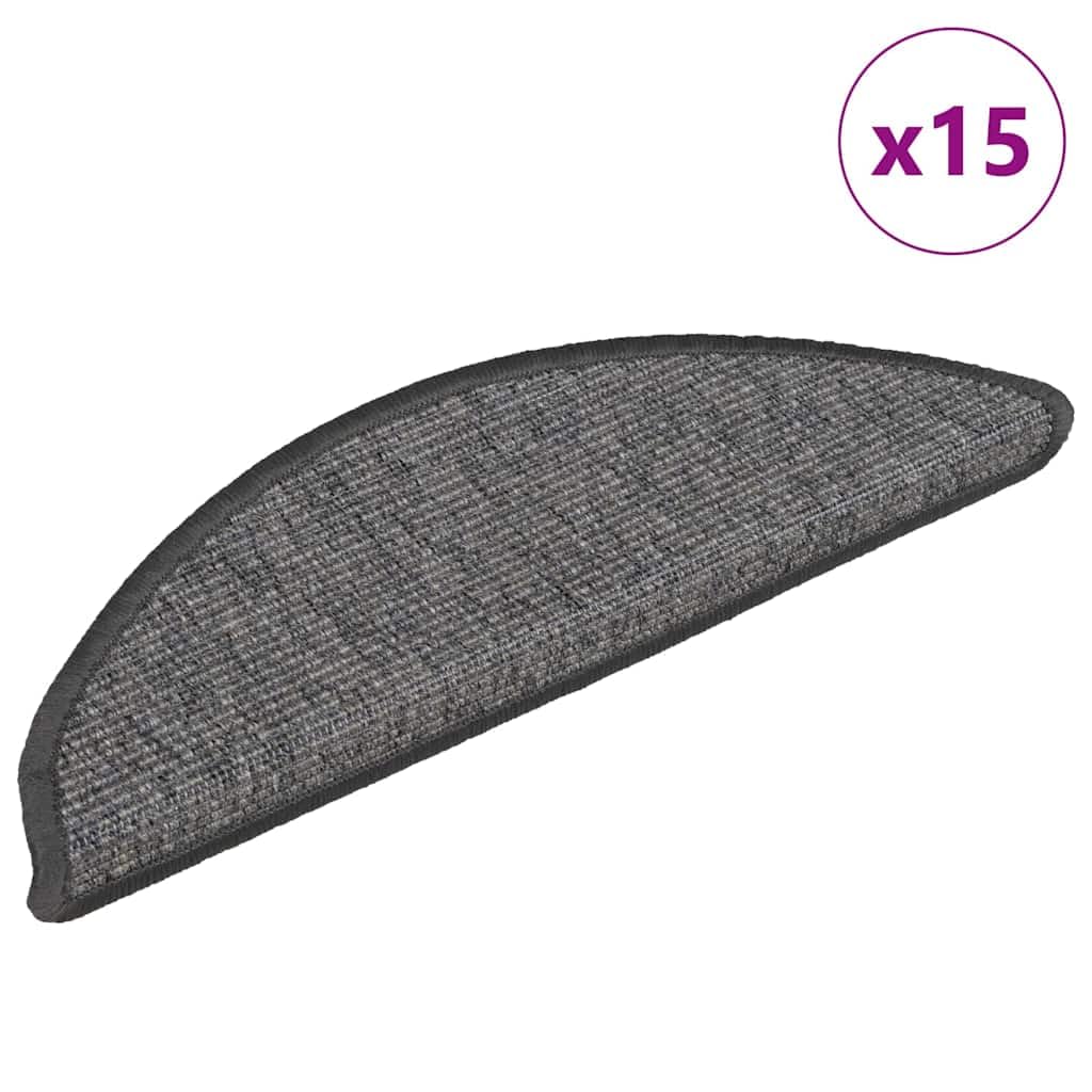 Stufenmatten 15 Stück 56x17x3 cm Beige und Grau Halbrund Treppenstufen Matten, Teppich Innen für Treppen, rutschfest Stufenmatten Treppenteppich