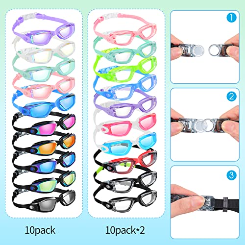 Yexiya 30 Pairs Swimming Goggles With Nasal Clip And Earplugs, Anti Fog, Uv Protection No Leaking Summer Swim Goggles Wide View Professional Swimming Goggles For Men Women Adults Teenagers #TOP6