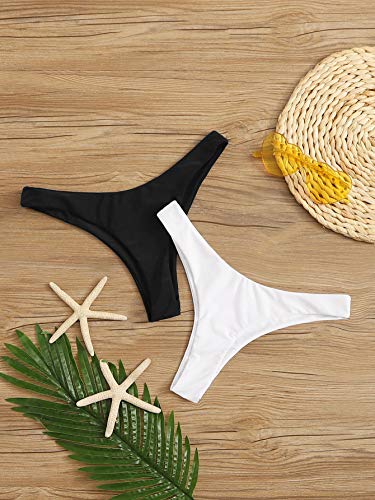 Floerns Women's Solid Thong Swimming 2 Packs Brazilian Cut Bikini Bottom Multi L #TOP4