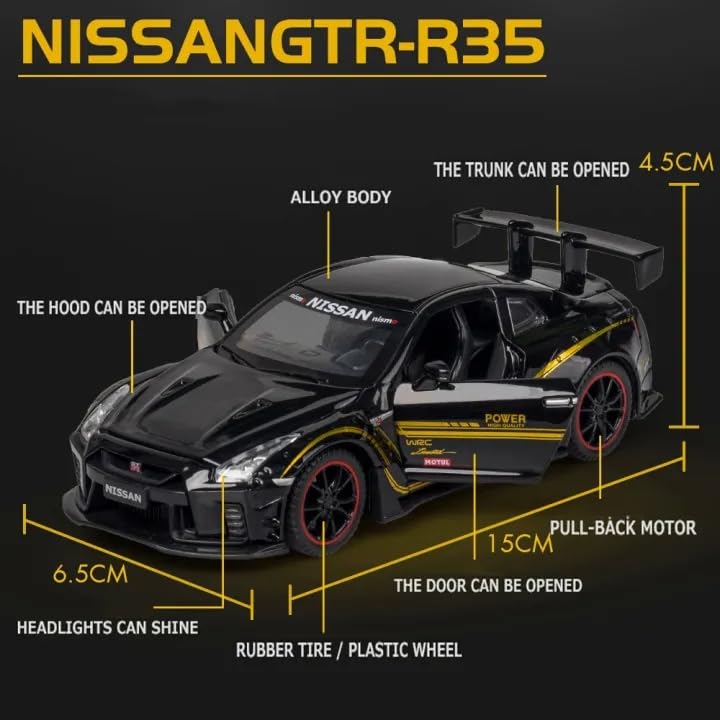 Image of Alokik Enterprise 1:32 Nissan GTR R35 Diecast Metal Pull Back Car with 6 Openable Doors with Sound and Light Toy Decoration car Best Gift Toys for Kids 【Color As Per Stock】