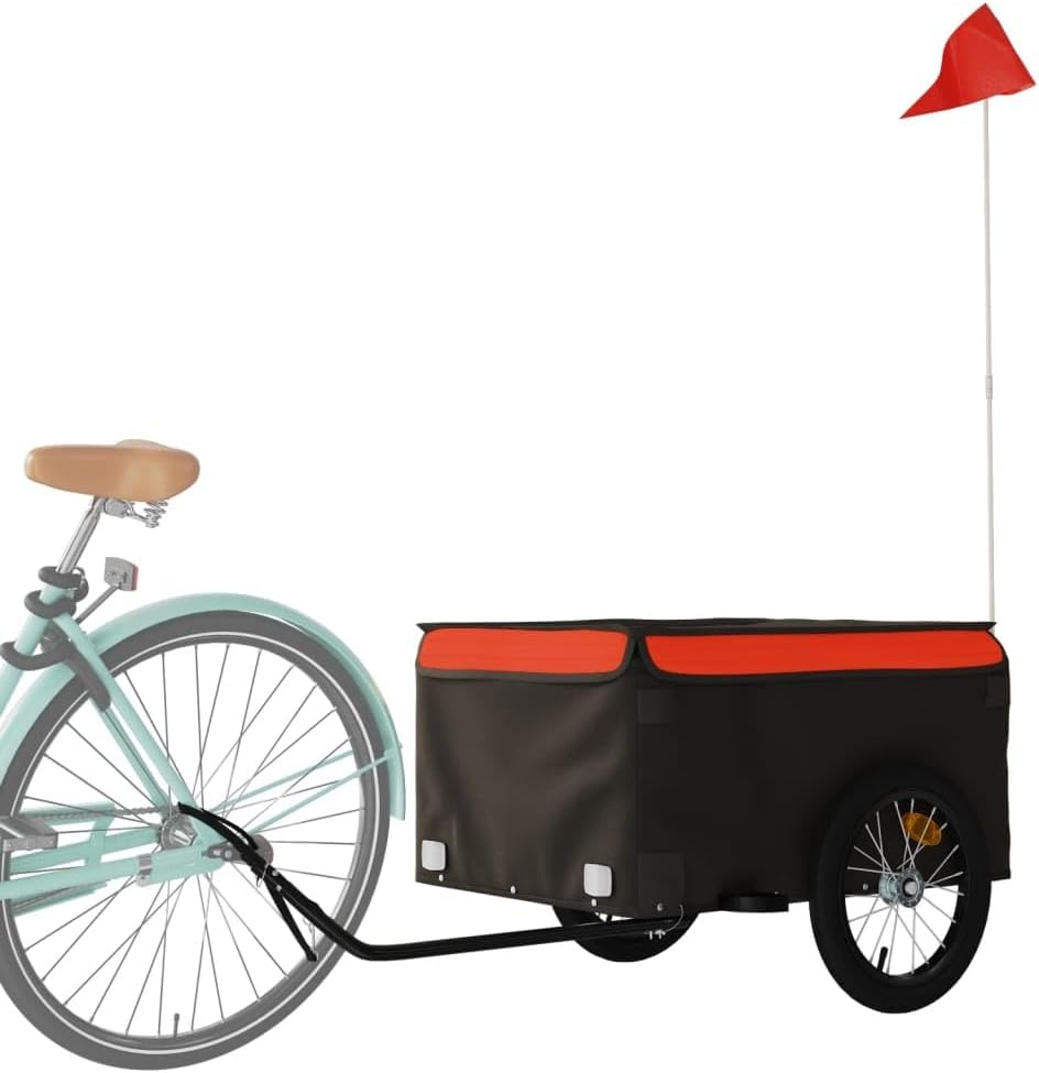 Bike Trailer Black and Orange 45 kg Iron,Bike Trailer Cargo in Steel Frame,ExtraStorage Carrier with Hitch