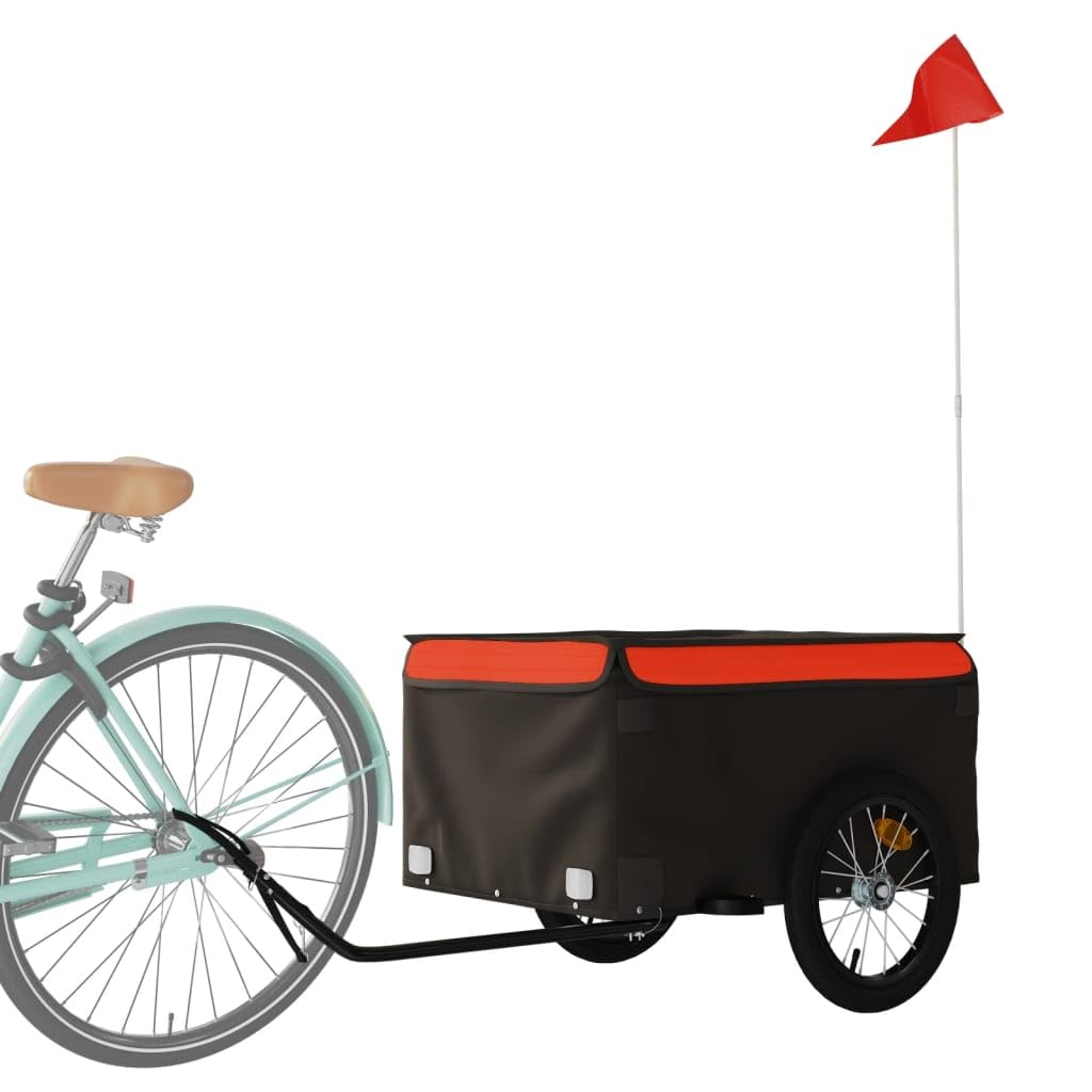 LAPOOH Przyczepa rowerowa, czarno-pomarańczowa, 45 kg, żelazo, przyczepa ładunkowa, przyczepa rowerowa, przyczepka rowerowa (SPU: 94082)