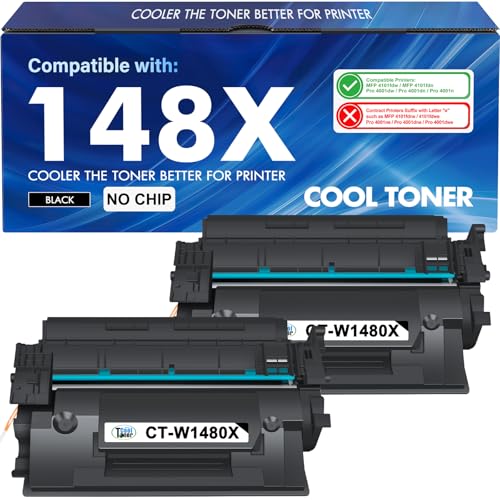 Image of Cool Toner no chip Compatible 148X 148A Toner Cartridge Black High Yield for HP 148X 148A W1480X W1480A LaserJet MFP 4101fdw 4101fdn Pro 4001dw 4001dn 4001n Printer Ink (2 Pack)