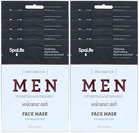 SpaLife Hydrating, Purifying, Anti-Aging, Detoxifying and Soothing Korean Beauty Facial Masks (10 Masks (Men's Volcanic Ash))