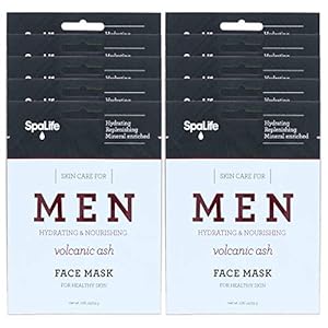 SpaLife Hydrating, Purifying, Anti-Aging, Detoxifying and Soothing Korean Beauty Facial Masks (10 Masks (Men's Volcanic Ash))