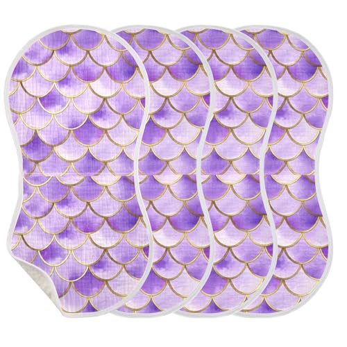 xigua Lavender Scallop Baby Burp Cloths for Newborn Boys and Girls 4 Pack, Soft & Absorbent Cotton Baby Burp Cloth, Baby Washcloths, Newborn Towel, Burp Rags3