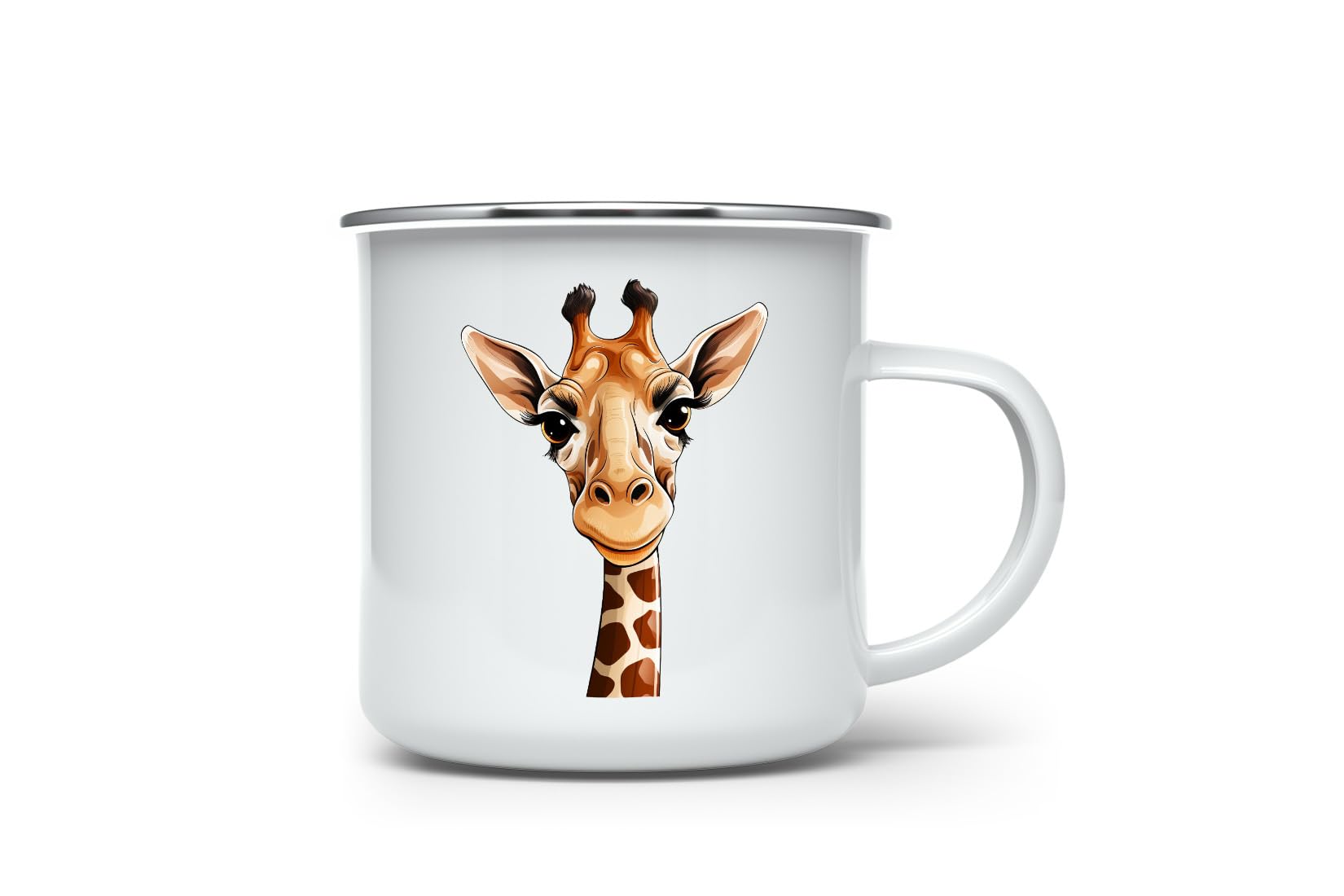 MAXIKIWI - Durable Enamel Coffee or Tea Camping Mug for Indoor Outdoor Use - Funny Giraffe - 350ml