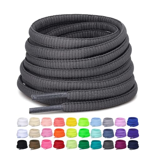 Puzeam 2 Pairs Oval Athletic Shoelaces 33 Colors 1/4' Half Round Shoe Laces for Sneakers - Drak Gray...