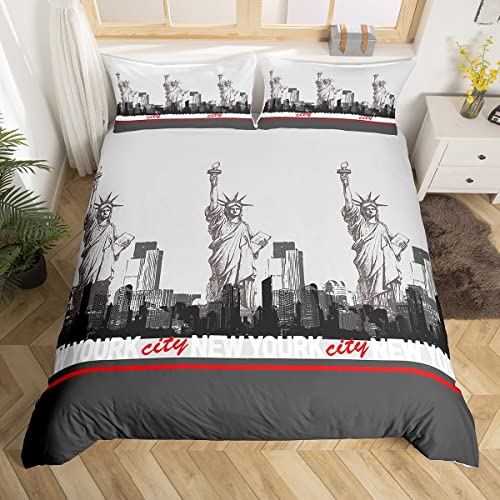 New York City Set de literie Statue de la Liberté Housse de couette Décor urbain historique Housse de couette Décoration de chambre Cityscape moderne Couvre...