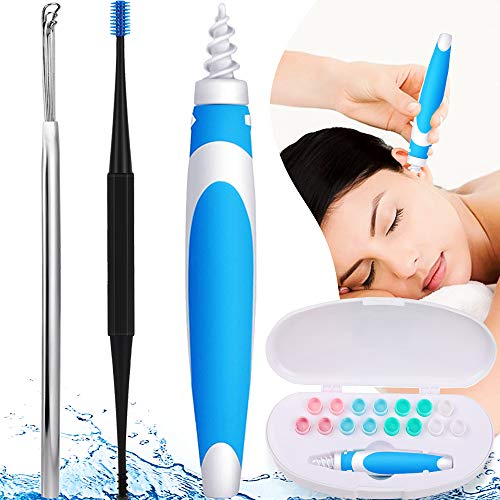 Q-Grips Earwax Remover Ear-Wax-Removal-Tool Silicone Ear Wax Remover Safe Ear Cleaner Soft Q Twist Spiral Smart Reusable Q Grip Ear Picker Clean Kit Catcher 16 Replacement Tips for Adults Kids Humans