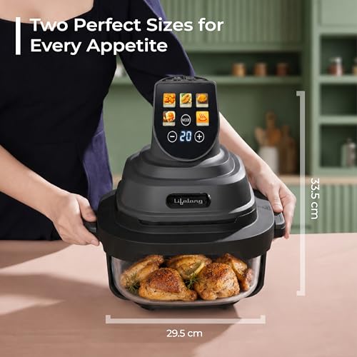 Image of Lifelong Dual Glass Basket Air Fryer | Interchangeable Borosilicate Glass Bowls (4.1L, 1.6L) with Lids | 1500W, 5 Presets,Non-Slip Silicone Mat, DIY Mode, Toxin Free, No Coatings, 360 Air Circulation