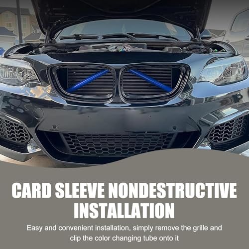 Image of 2PCS Car Grill Inserts Trims, Waterproof & Heat-resistant Vehicle Water Tank Exterior Trim, Personality Hood Grille Strips, Compatible with BMW V Brace Covers 1 2 3 4 5 6 7 Series (Blue)