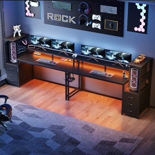 Image of DUMOS 59 inch Reversible Gaming Computer Desk with Drawers and Power Outlet