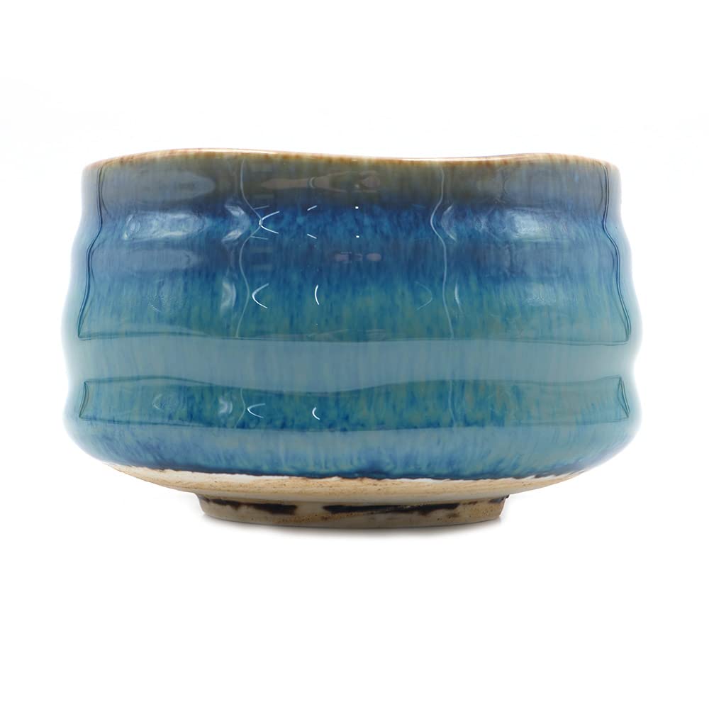 Ancllo Grey Authentic Japanese Traditional Tea Ceremony Matcha Bowl Chawan Handcrafted In Japan, Blue Glaze