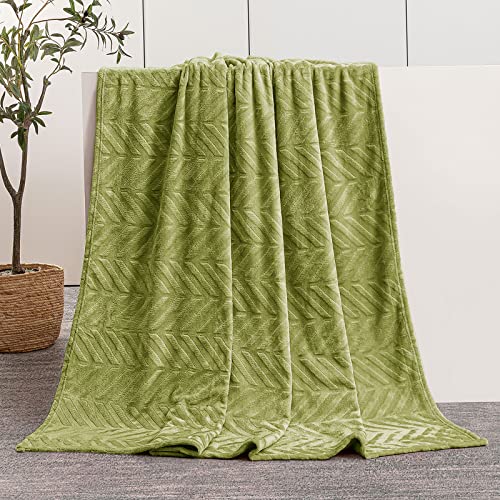 Yebeda Couverture Polaire à Chevrons, Couverture en Flanelle Douce Chaude, 150 x200 cm, Vert Olive, Couverture pour Canapé ou Lit, Convient à Toutes Les Saisons Cover