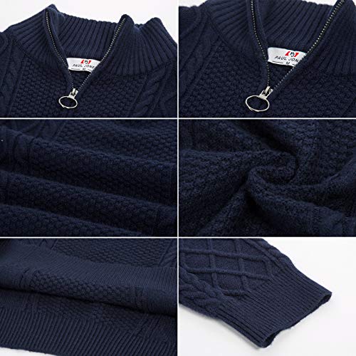Men's Irish Pullover Sweater Cable Knit Vintage Quarter-Zip Sweaters Navy 2Xl #TOP4