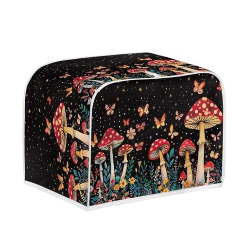 Image of Talayituse Mushroom Butterfly Flower Print 2 Slice Toaster Covers Dust Protection Bread Maker Covers Toaster Oven Cloth Cover Kitchen Accessories Washable Appliance Cover with Handle