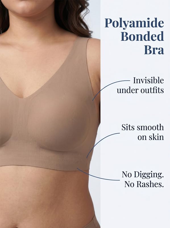 Image of Women's Cotton Non-Padded Plus-Size Full Coverage Bonded Bra | Hidden Concealer Cups | Broad Shoulder Straps | Seamless | Elastic-Free Bottom Band | No Marks, No Digging | Pack of 1