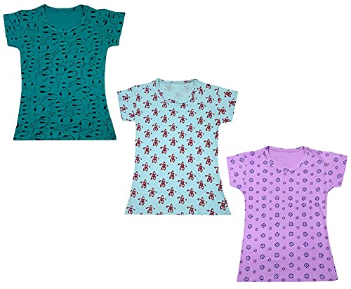 Image of indi weaves Girls Printed Cotton Half Sleeves Tshirts (Pack of 3)
