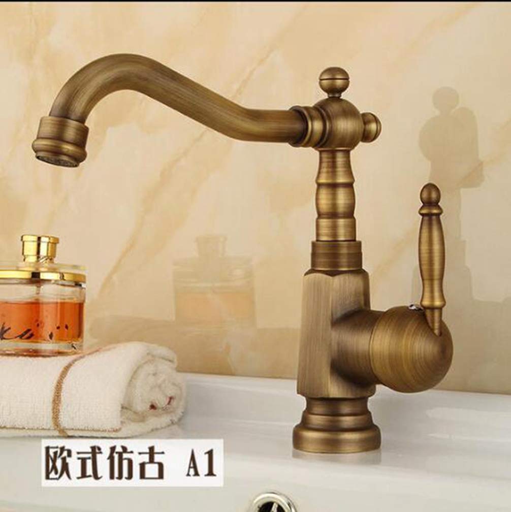Hot and Cold Kitchen Faucets Single Handle Antique Tap Hole Rotate Crane Swivel Sink Mixer Tap,Antique Bronze 2