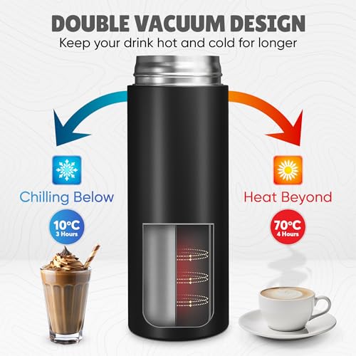 HOMEFUNK Flask for Hot Beverage Insulated Thermal Mug Stainless Steel Leak-Proof Thermal Water Bottle (Matte Black) - Image 8
