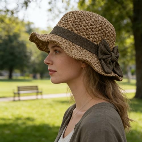 Sombrero de crochet para mujer con ala estrecha miniatura 2