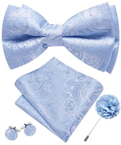Image of YOHOWA Mens Bow Tie Set Paisley Coloful Pre-tied Bowties Adjustable with Handkerchief Cufflinks Wedding Prom Party