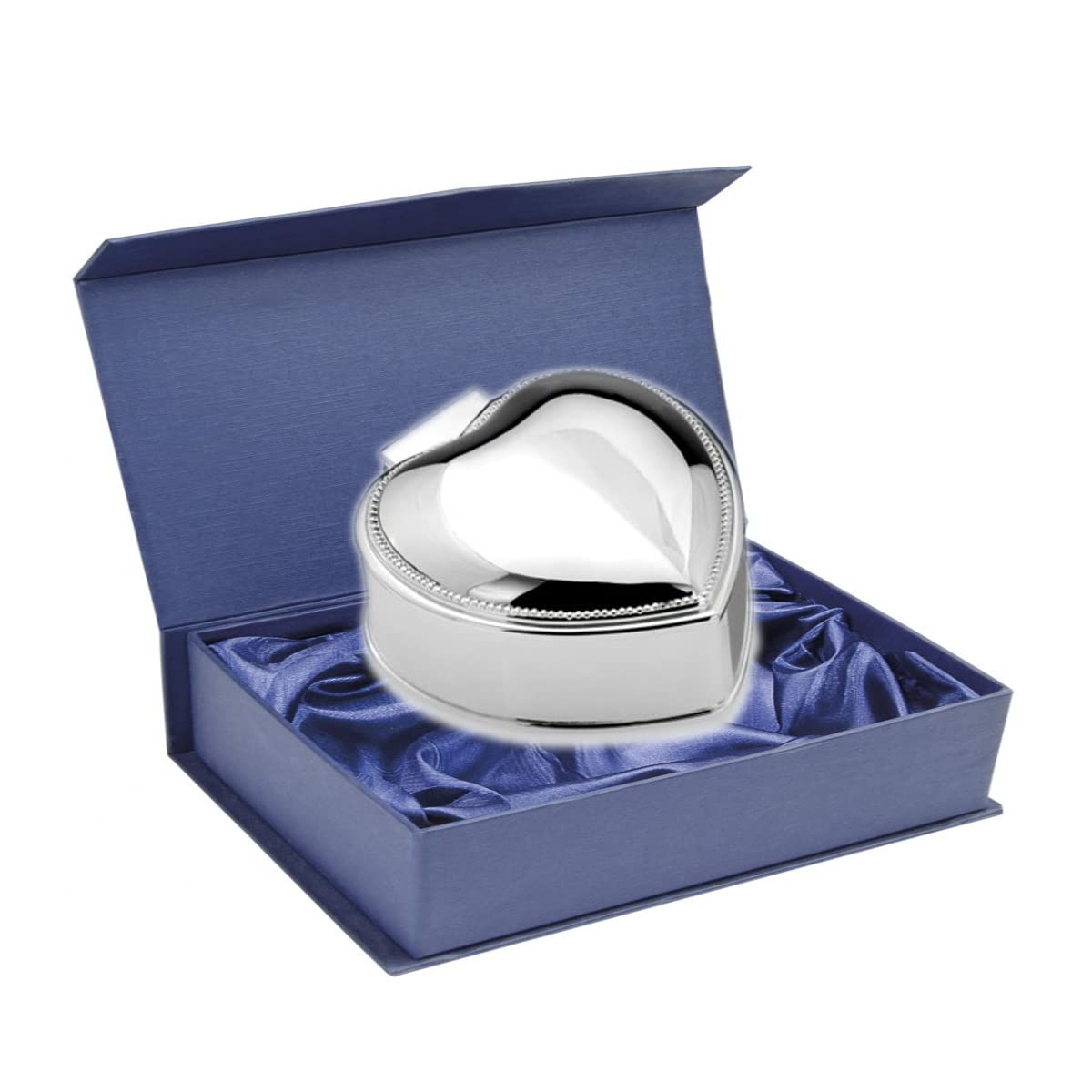 Edle Herz-Schatulle versilbert (7x7x3,5cm) – Hochwertige Schmuckbox in Herzform – Silber-Glanz inkl. Präsentschachtel