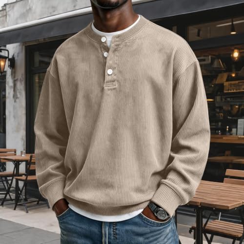 Corduroy Long Sleeve Henley Shirts for Men Casual Fall Shirt Pullovers - image 2