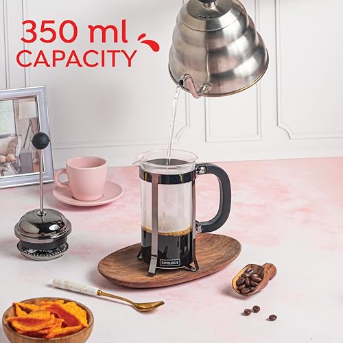 Image of Sipologie Vintage French Press Coffee Maker 350ml, Black I 4 Level Filtration I Heat Resistant Borosilicate Glass in Stainless-Steel Housing I Brews Filter Coffee, Tea Maker I 1 Cup