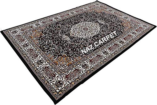 Image of Kashmiri Traditional Woollen Carpet with Advanced 1 Inch Thickness & Classical Look 60x180cm (2x6 Feet) Color Black