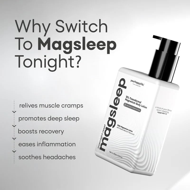 Image of YourHappyLife Overnight Recovery Stack | Mag 5X Pro Magnesium Capsules 60 Count + 10% Transdermal Magnesium Body Lotion 250ml | Sleep & Muscle Recovery Support