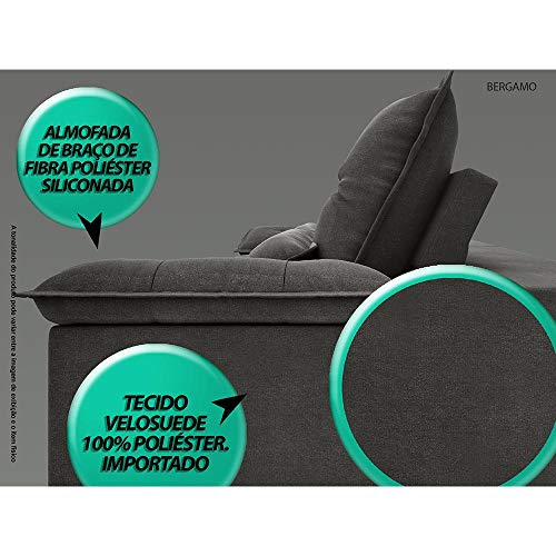 Sofá Bergamo Retrátil e Reclinável Velosuede Cinza 2,90m
